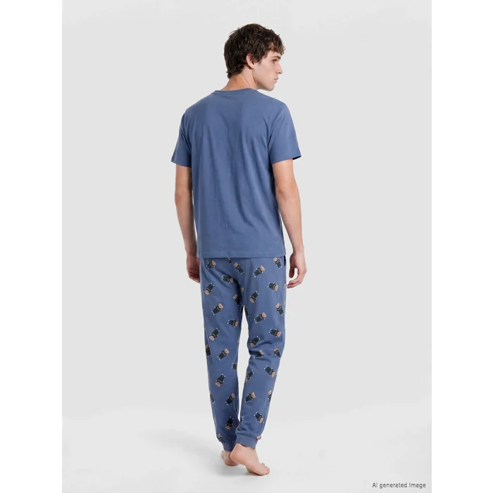 LC WAIKIKI İndigo Regular Fit Baskılı Erkek Pijama Takım