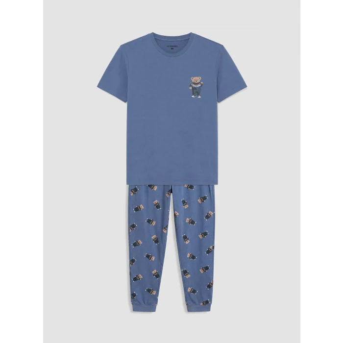 LC WAIKIKI İndigo Regular Fit Baskılı Erkek Pijama Takım