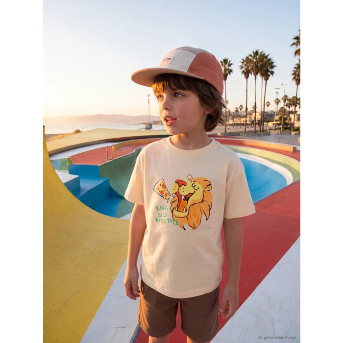 LCW Kids Sarı Bisiklet Yaka Baskılı Erkek Çocuk Tişört