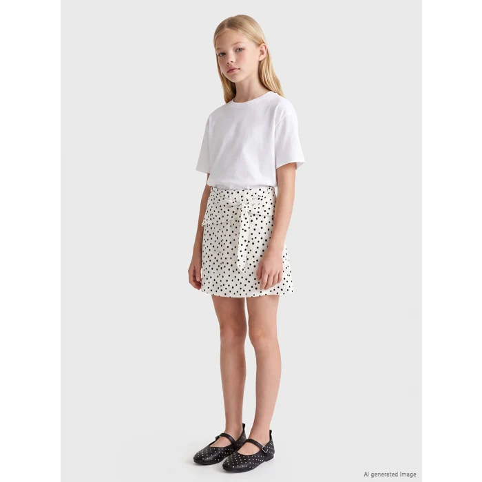 LCW Kids Ekru Puantiyeli Kız Çocuk Şort Etek