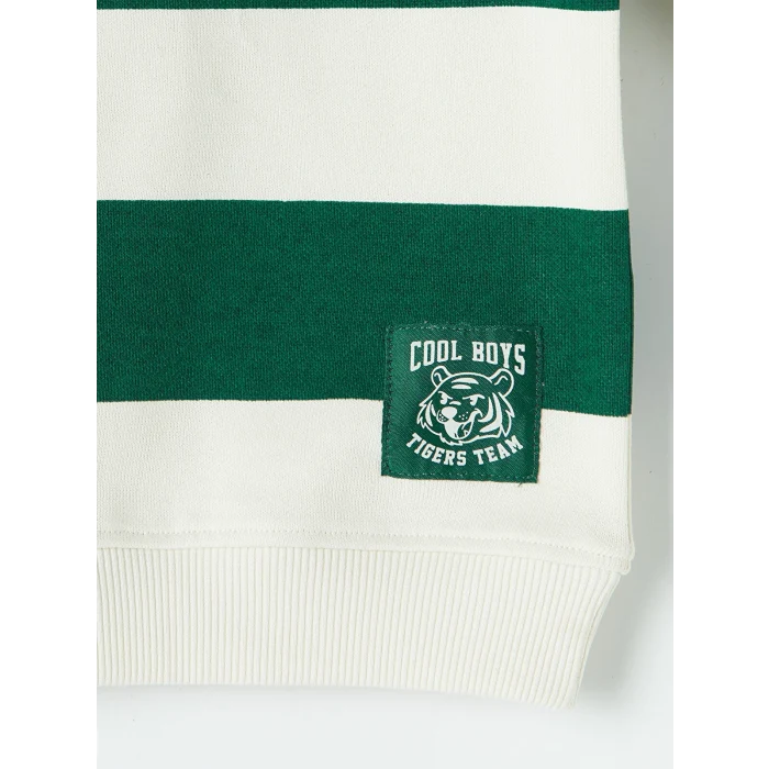 LCW Kids Ekru Bisiklet Yaka Çizgili Erkek Çocuk Sweatshirt