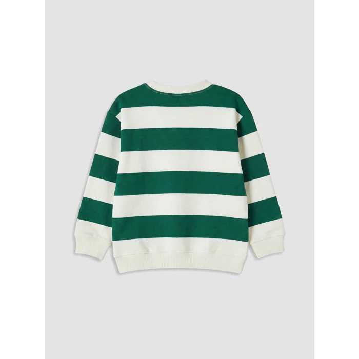 LCW Kids Ekru Bisiklet Yaka Çizgili Erkek Çocuk Sweatshirt