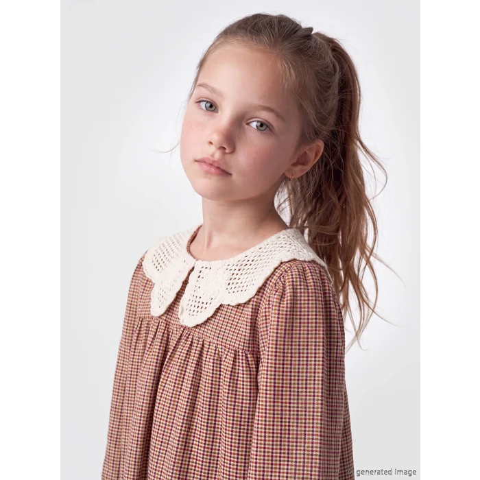 LCW Kids Turuncu Bebe Yaka Ekose Kız Çocuk Gabardin Elbise