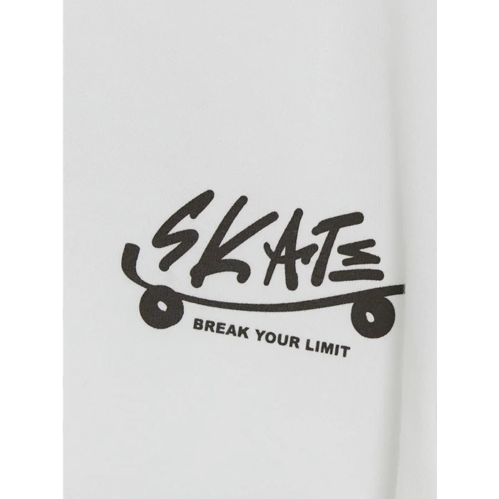 LCW Kids Ekru Bisiklet Yaka Baskılı Erkek Çocuk Sweatshirt