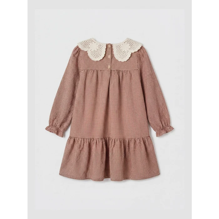 LCW Kids Turuncu Bebe Yaka Ekose Kız Çocuk Gabardin Elbise