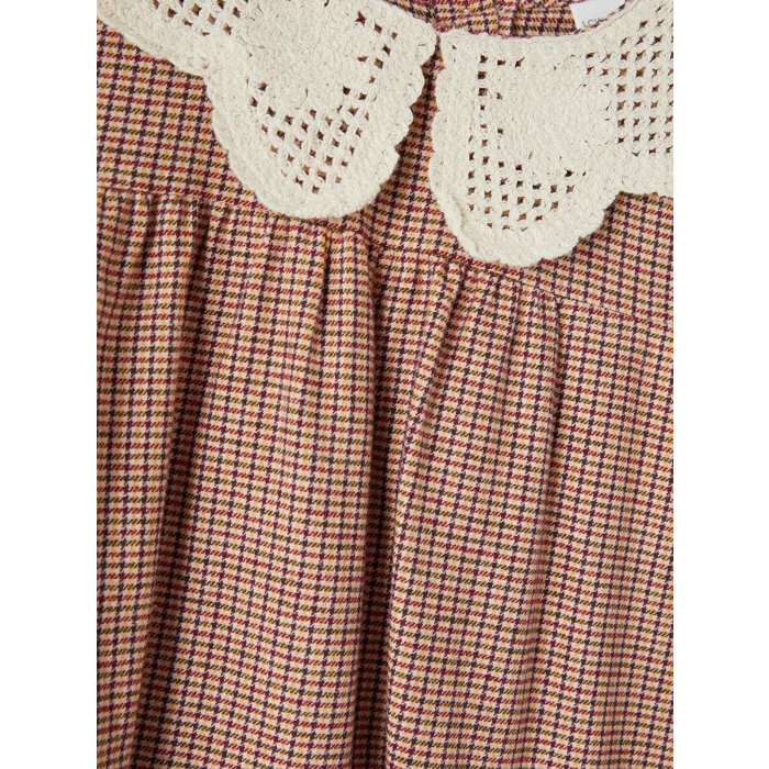 LCW Kids Turuncu Bebe Yaka Ekose Kız Çocuk Gabardin Elbise