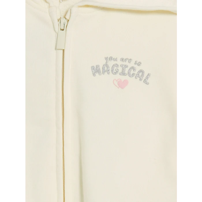 LCW Kids Ekru Kapüşonlu Kız Çocuk Fermuarlı Sweatshirt