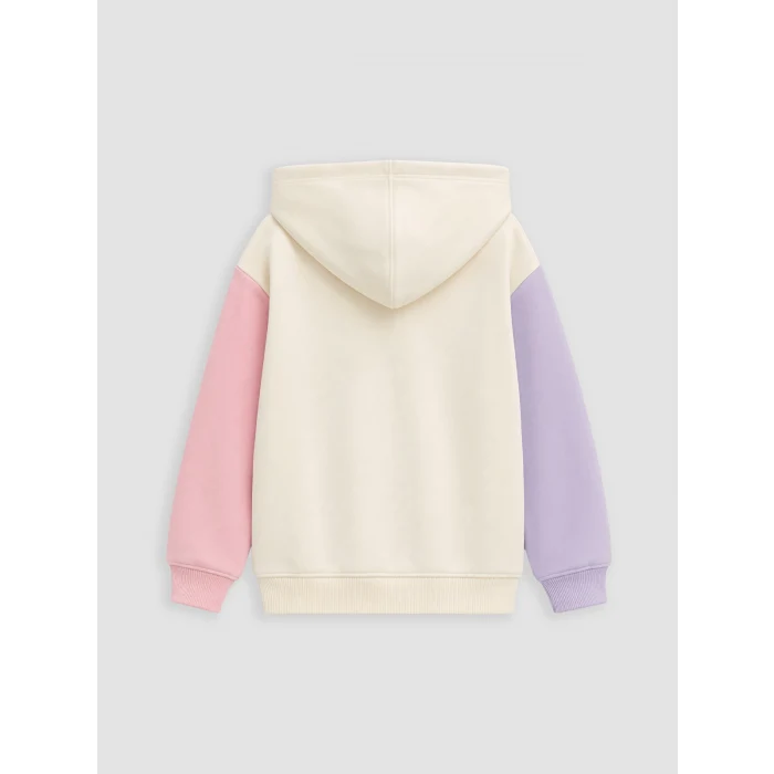 LCW Kids Ekru Kapüşonlu Kız Çocuk Fermuarlı Sweatshirt