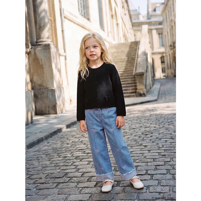 LCW Kids İndigo Wideleg Nakışlı Kız Çocuk Jean Pantolon