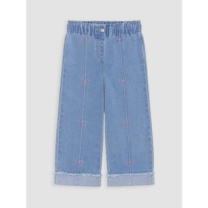 LCW Kids İndigo Wideleg Nakışlı Kız Çocuk Jean Pantolon