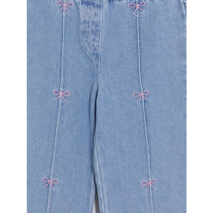 LCW Kids İndigo Wideleg Nakışlı Kız Çocuk Jean Pantolon