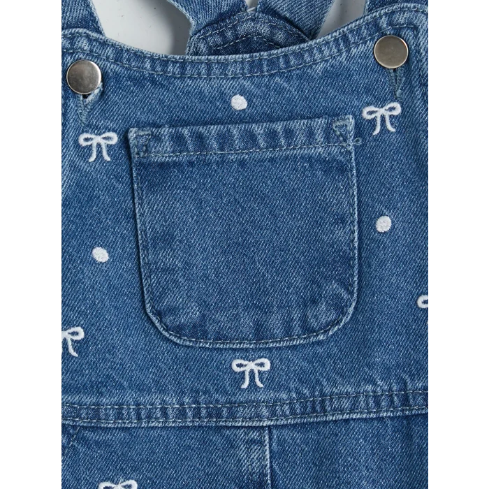 LCW Kids İndigo Fiyonk Desenli Kız Çocuk Jean Salopet Elbise