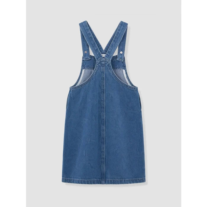 LCW Kids İndigo Fiyonk Desenli Kız Çocuk Jean Salopet Elbise