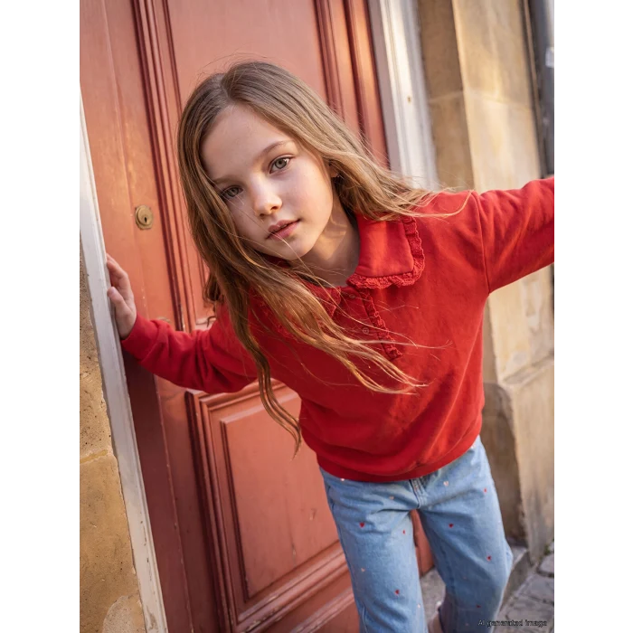LCW Kids Kırmızı Polo Yaka Kız Çocuk Kalın Sweatshirt