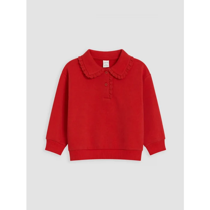 LCW Kids Kırmızı Polo Yaka Kız Çocuk Kalın Sweatshirt