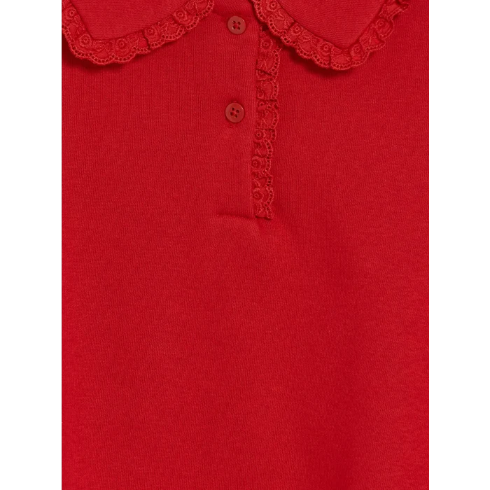 LCW Kids Kırmızı Polo Yaka Kız Çocuk Kalın Sweatshirt