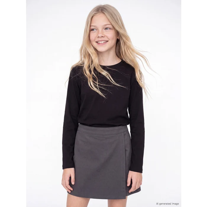 LCW Kids Siyah Bisiklet Yaka Basic Kız Çocuk Tişört