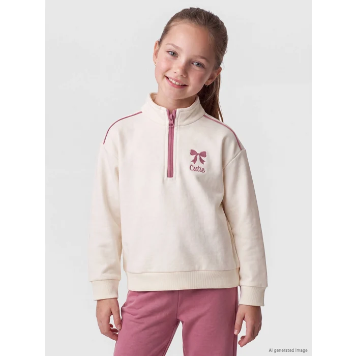 LCW Kids Ekru Dik Yaka Kız Çocuk Soft Touch Taytlı Takım