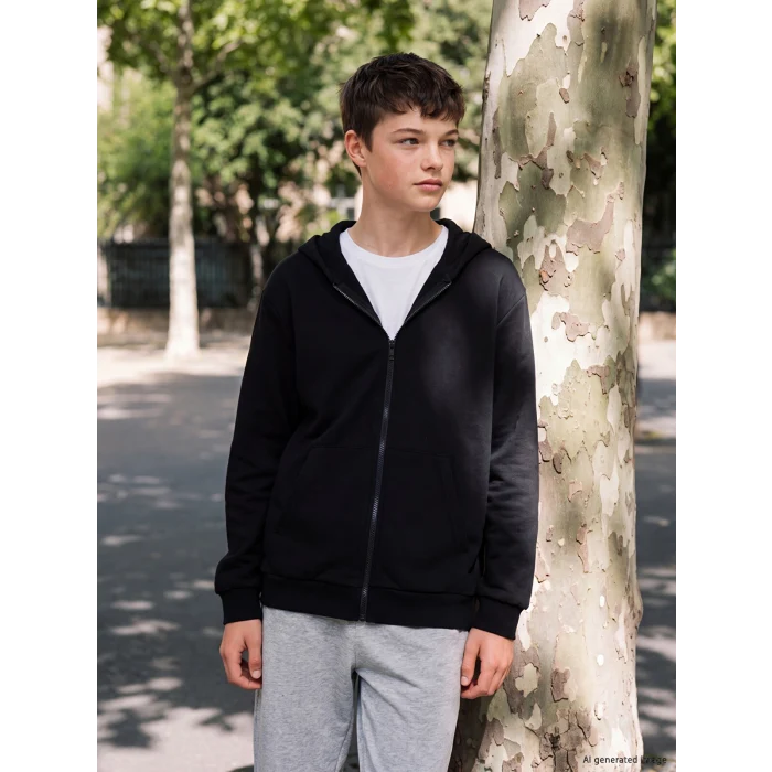 LCW Kids Siyah Kapüşonlu Erkek Çocuk Fermuarlı Sweatshirt