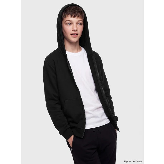 LCW Kids Siyah Kapüşonlu Erkek Çocuk Fermuarlı Sweatshirt