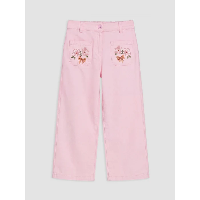 LCW Kids Pembe Wideleg Kız Çocuk Nakışlı Pantolon