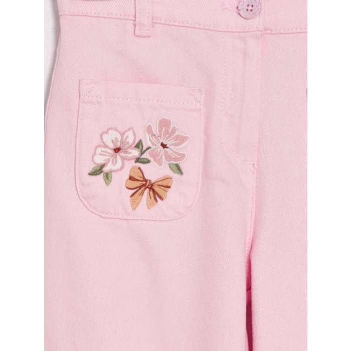 LCW Kids Pembe Wideleg Kız Çocuk Nakışlı Pantolon