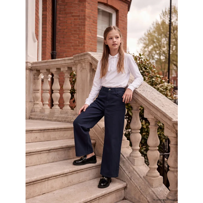 LCW Kids Lacivert Wideleg Kız Çocuk Gabardin Pantolon