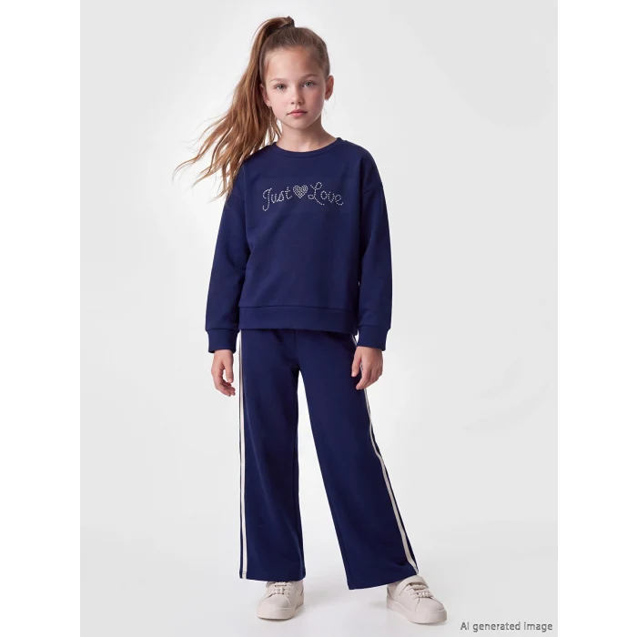 LCW Kids Lacivert Taşlı Kız Çocuk Soft Touch Takım