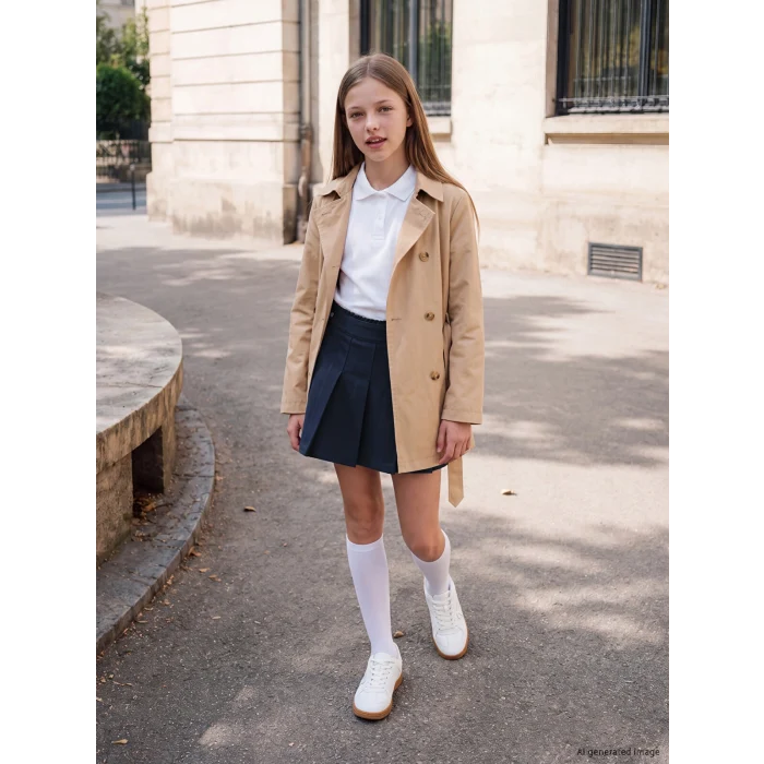 LCW Kids Lacivert Kız Çocuk Pileli Gabardin Şort Etek