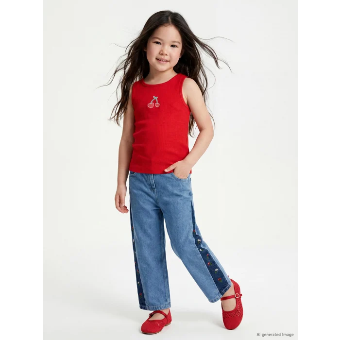 LCW Kids İndigo Wideleg Kız Çocuk Jean Pantolon