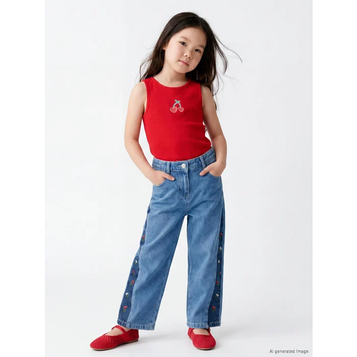 LCW Kids İndigo Wideleg Kız Çocuk Jean Pantolon