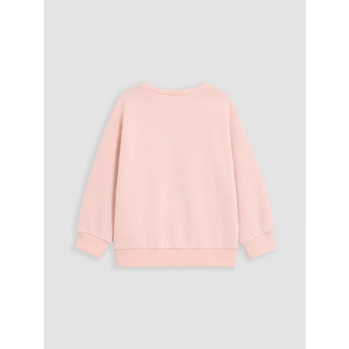 LCW Kids Pembe Bisiklet Yaka Nakışlı Kız Çocuk Sweatshirt