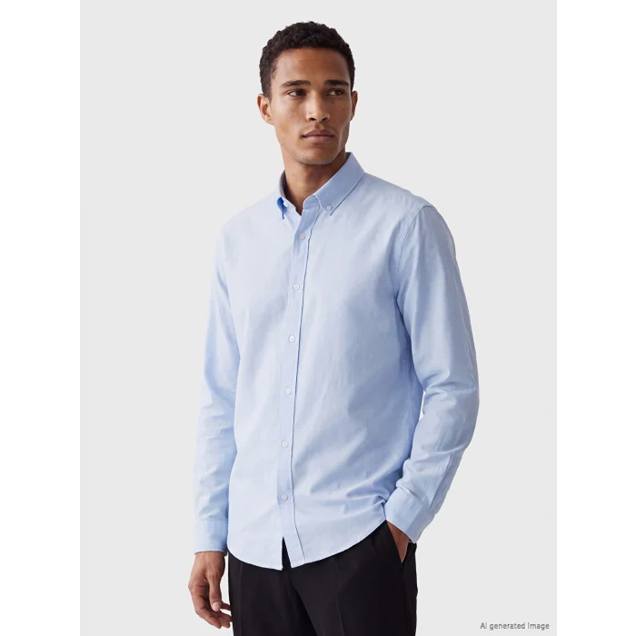 LCW Vision Mavi Regular Fit Keten Karışımlı Erkek Gömlek