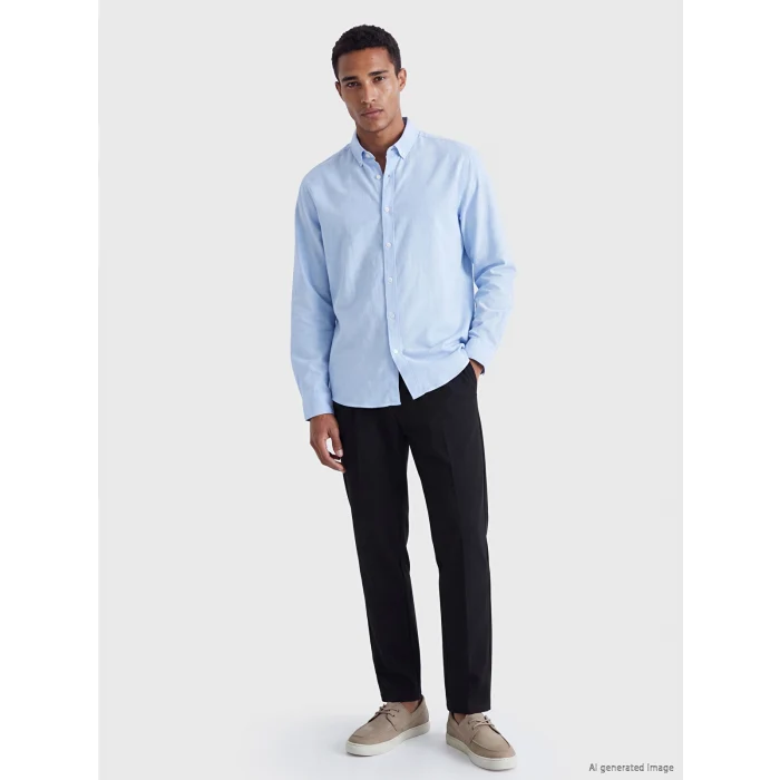 LCW Vision Mavi Regular Fit Keten Karışımlı Erkek Gömlek