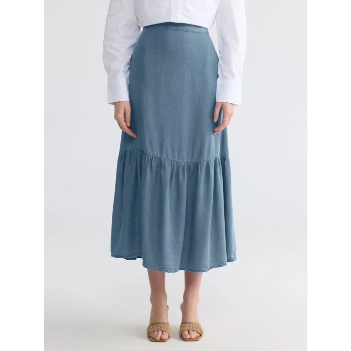 LCW Modest İndigo Beli Lastikli Fırfırlı Jean Etek