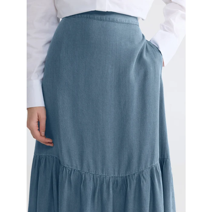 LCW Modest İndigo Beli Lastikli Fırfırlı Jean Etek
