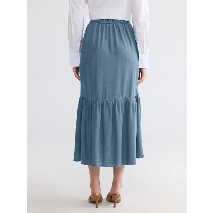 LCW Modest İndigo Beli Lastikli Fırfırlı Jean Etek