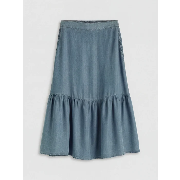 LCW Modest İndigo Beli Lastikli Fırfırlı Jean Etek