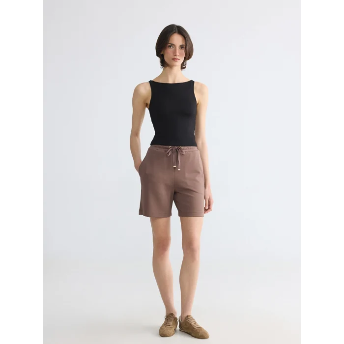 LCWAIKIKI Basic Kahverengi Beli Lastikli Soft Touch Kadın Şort