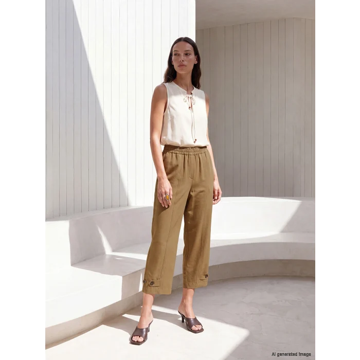 LCWAIKIKI Classic Haki Beli Lastikli Modal Karışımlı Kadın Pantolon