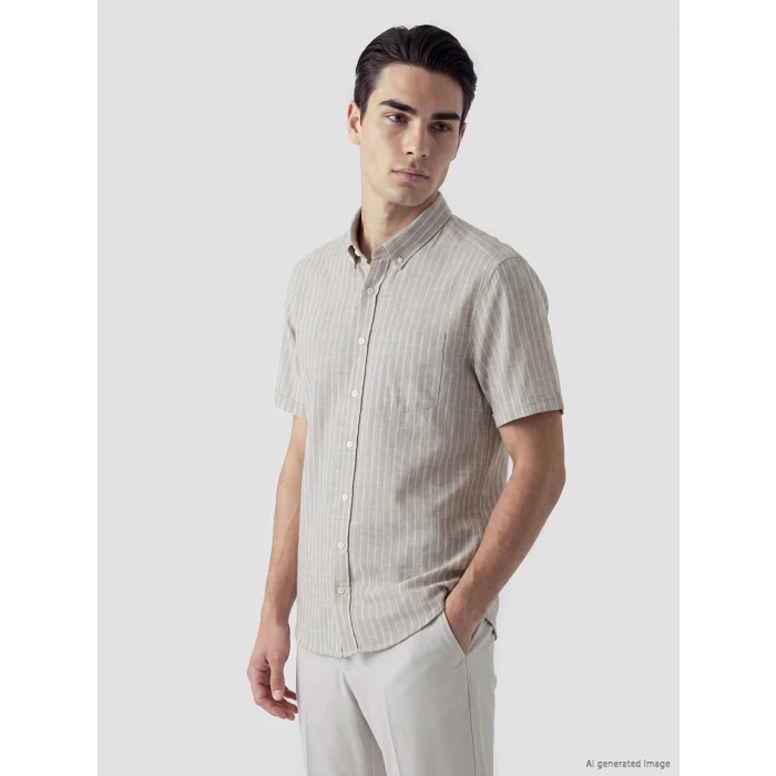 LCWAIKIKI Classic Kahverengi Regular Fit Çizgili Poplin Erkek Gömlek