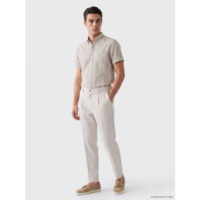 LCWAIKIKI Classic Kahverengi Regular Fit Çizgili Poplin Erkek Gömlek