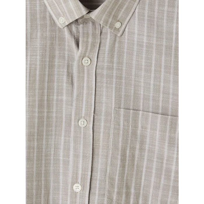 LCWAIKIKI Classic Kahverengi Regular Fit Çizgili Poplin Erkek Gömlek
