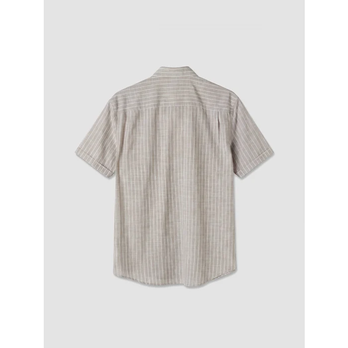 LCWAIKIKI Classic Kahverengi Regular Fit Çizgili Poplin Erkek Gömlek