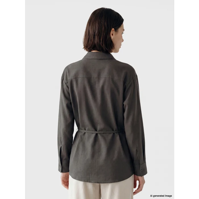 LCW Modest Kahverengi Keten Karışımlı Kadın Gömlek Tunik