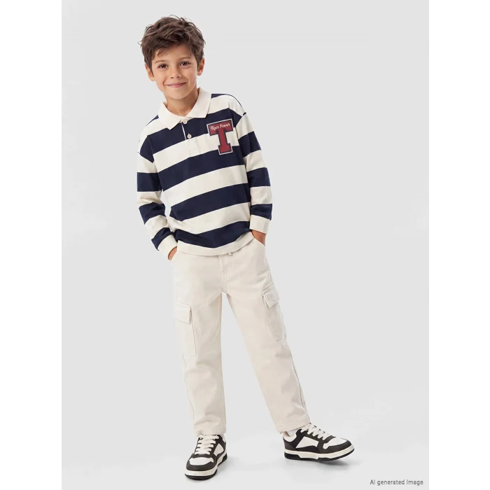 LCW Kids Bej Baggy Fit Erkek Çocuk Gabardin Kargo Pantolon