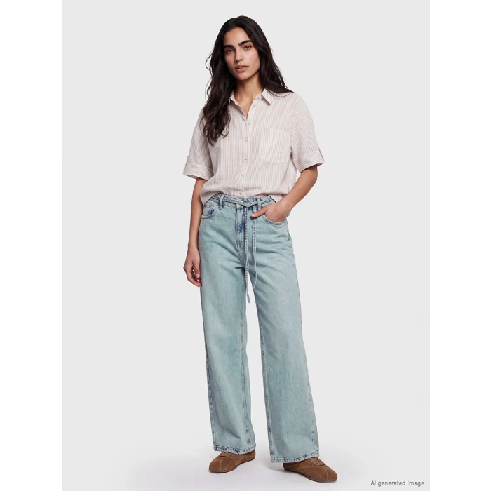 LCW Jeans İndigo Beli Lastikli Wideleg Kadın Jean Pantolon