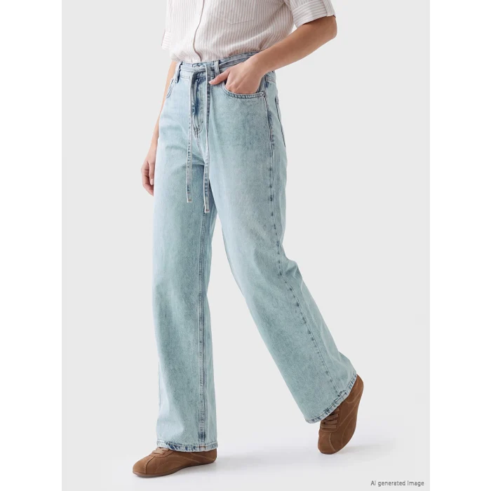 LCW Jeans İndigo Beli Lastikli Wideleg Kadın Jean Pantolon