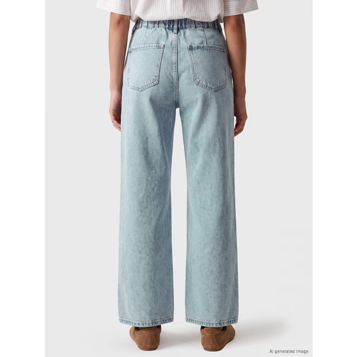 LCW Jeans İndigo Beli Lastikli Wideleg Kadın Jean Pantolon