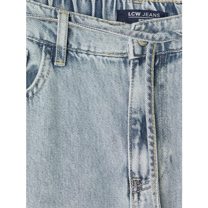 LCW Jeans İndigo Beli Lastikli Wideleg Kadın Jean Pantolon